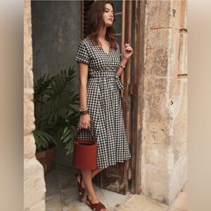 NWT Sezane Marielle Midi Dress Black & White cotton  gingham